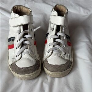 Kids White and Gray leather Sneakers with Red Accent